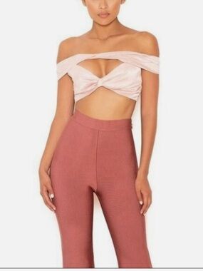 House of CB Blush Pink Satin Twist Front Crop Top